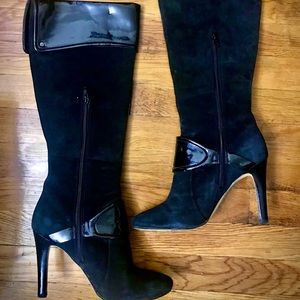 Black Suede and Patent Leather Boots